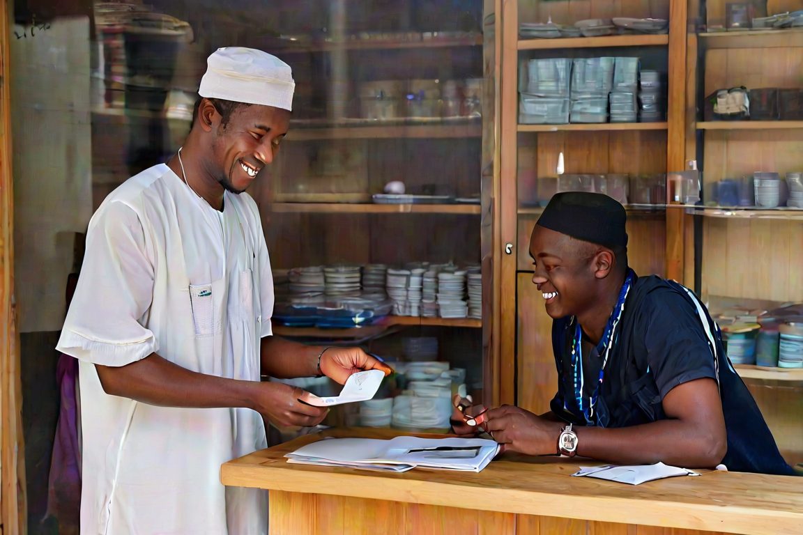 K.A.G WIFI agent handing a voucher card to a customer